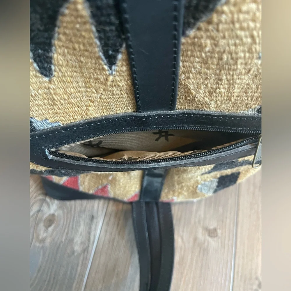 Kilim Black and Tan Tapestry Small Backpack with Black Leather Trim - Picture 5 of 16